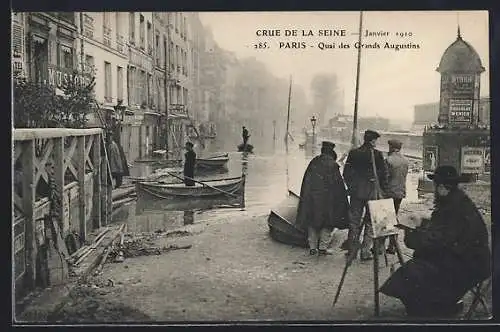 AK Paris, Crue de la Seine au Quai des Grands Augustins, janvier 1910