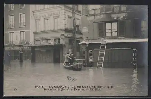 AK Paris, Inondation au Quai de la Tournelle pendant la grande crue de la Seine (janvier 1910)