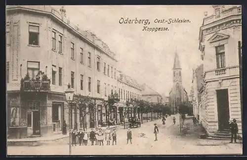 AK Oderberg, Geschäfte an der Koppgasse, Kinder auf der Strasse