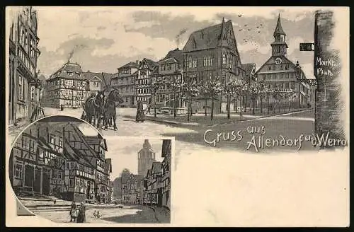 Riesen-AK Allendorf / Werra, Blick auf den Marktplatz, Fachwerkhäuser