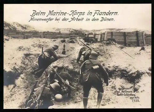 Riesen-AK Minenwerfer des Marine-Korp in Flandern erstürmen die Dünen