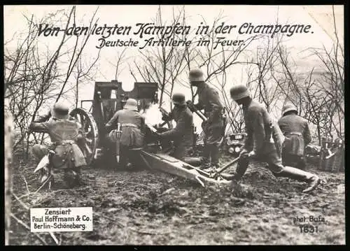 Riesen-AK deutsche Artillerie feuert das Geschütz ab bei den letzten Kämpfen in der Champagne