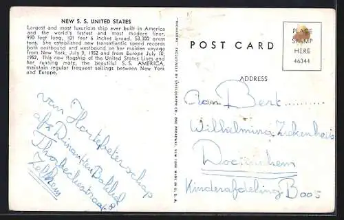 AK Passagierschiff SS United States auf hoher See