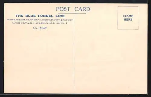 Künstler-AK Handelsschiff S.S. Ixion die Küste verlassend, Blue Funnel Line