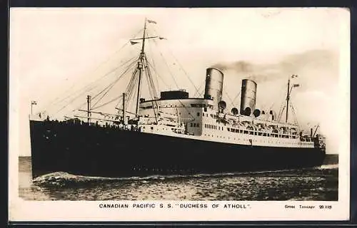 AK Passagierschiff SS Dutchess of Atholl der Canadian Pacific in voller Fahrt