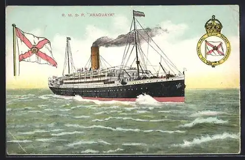 AK Passagierschiff RMSP Araguaya, Wappen und Flagge der Royal Mail Steam Packet Companie