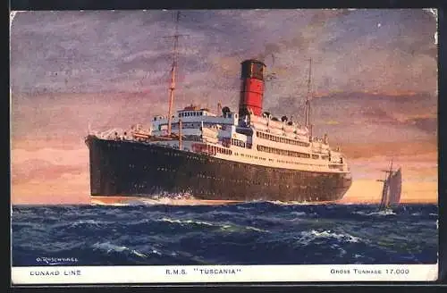 Künstler-AK Cunard Line R.M.S. Tuscania, Passagierschiff