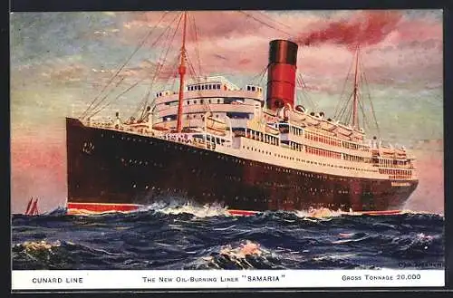 Künstler-AK Passagierschiff Samaria in voller Fahrt, Cunard Liner
