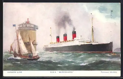 AK Passagierschiff R.M.S. Berengaria und Segelboot, Cunard Liner