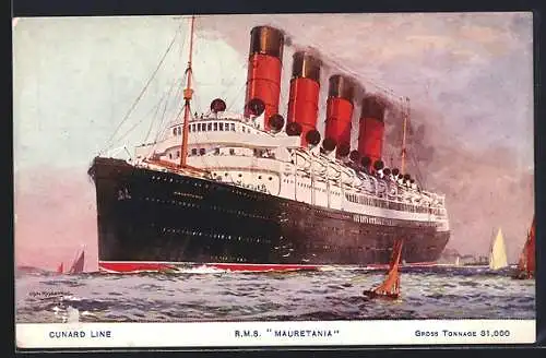 Künstler-AK Passagierschiff RMS Mauretania der Cunard Line