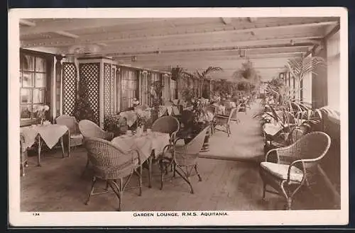 AK Passagierschiff R.M.S. Aquitania, Garden Lounge