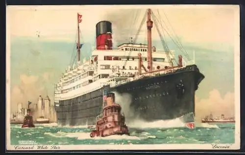 Künstler-AK Passagierschiff Laconia der Cunard White Star Line vor der Küste