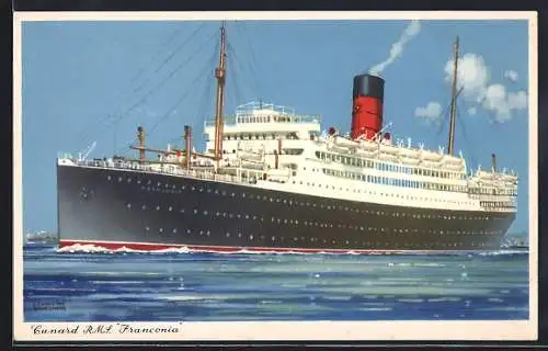 Künstler-AK Passagierschiff R.M.S. Franconia bei Hafenausfahrt, Cunard Line