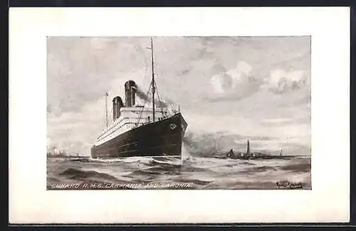 Künstler-AK Passagierschiff RMS Carmania, Cunard Line