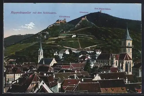 AK Rappoltsweiler, Ortsansicht mit den Schlössern