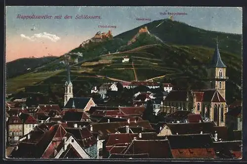 AK Rappoltsweiler / Ribeauville, les Châteaus, Blick über den Ort mit den Schlössern