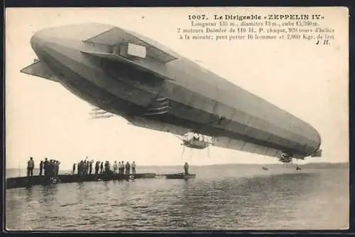 AK Le dirigeable allemand Zeppelin, Luftschiff über einem See