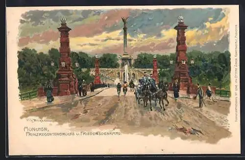 Künstler-AK Fritz Bergen: München, Prinzregentenbrücke u. Friedensdenkmal