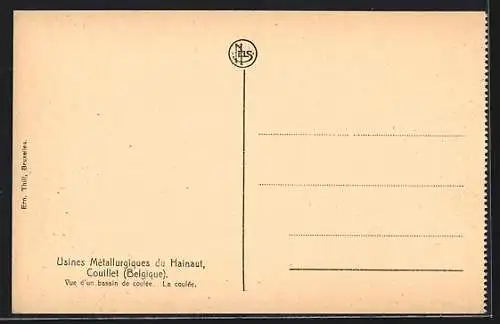 AK Couillet, Usines Metallurgiques du Hainaut, Vue d`un bassin de coulée