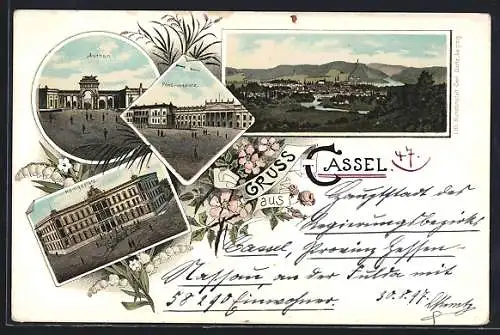 Lithographie Kassel, Panorama, Author, Königsplatz & Friedrichsplatz