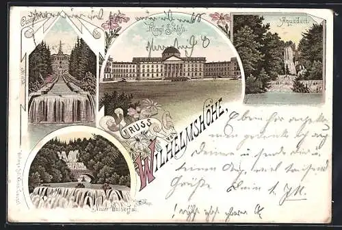 Lithographie Kassel-Wilhelmshöhe, Königl. Schloss, Cascaden