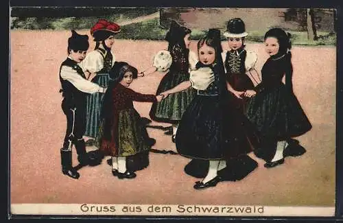 AK Kinder in Schwarzwälder Tracht beim Ringelreihen