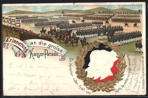 AK Erinnerung an die grosse Kaiser-Parade, Portrait des Kaiserpaares