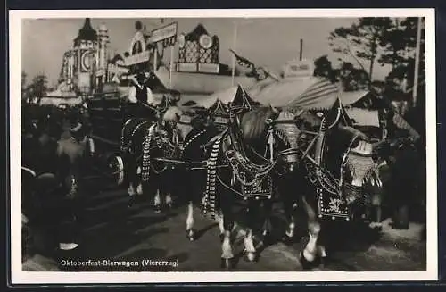 AK München, Oktoberfest, Bierwagen Viererzug