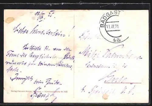 Künstler-AK Edward Theodore Compton: Badgastein, Ortsansicht aus der Vogelschau