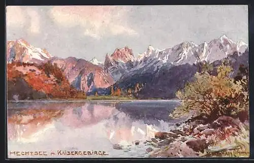 Künstler-AK Edward Theodore Compton: Hechtsee mit Kaisergebirge