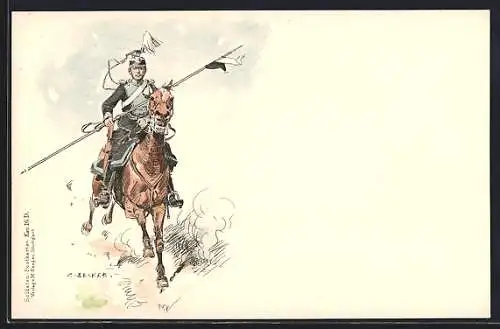 Künstler-AK Carl Becker: 1. Garde-Ulan. Regt im Angriff
