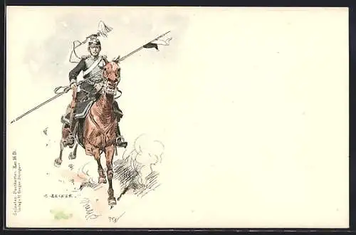 Künstler-AK Carl Becker: 1. Garde-Ulan. Regt im Angriff