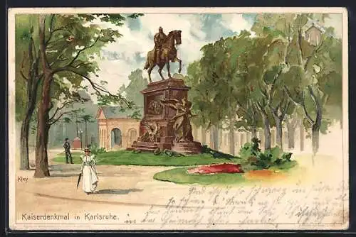 Künstler-AK Heinrich Kley: Karlsruhe, Kaiserdenkmal im Grünen