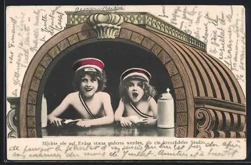 AK Trinkspruch der studentischen Szene mit erstaunten Kindern