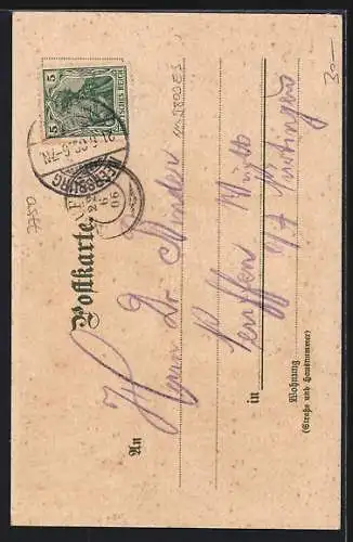 Lithographie Mainau, Blick zum Schwedenturm