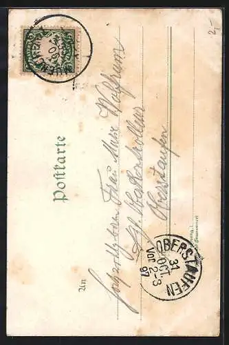 Lithographie München, Standesamt, Rathausturm, Trauringe, Engel, zwei flammende Herzen