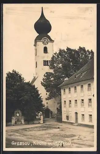 AK Grassau / Chiemgau, Kirche mit Pfarrhof