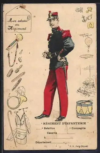 AK Französischer Infanterist in Uniform mit Schirmmütze