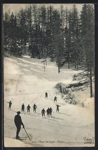 AK Dans les ALpes, Skieurs