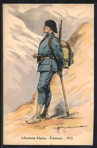 Künstler-AK Infanterie Alpine, Éclaireur, 1932