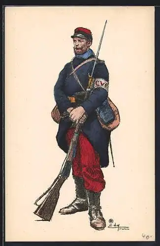 Künstler-AK Französischer Infanterist mit Gewehr und Bajonett