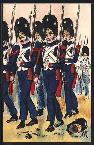 AK Armée Francaise, 1. Empire, Les Grenadiers à Pied de la Garde Impériale entrent en ligne à Champaubert 1814