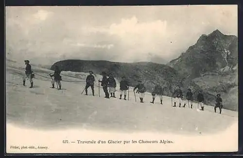 AK Traversée d`un Glacier par les Chasseurs Alpins