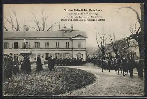 AK Wesserling, Première visite de M. le Président de la République, défilé d`un Bataillon de Chasseurs Alpins