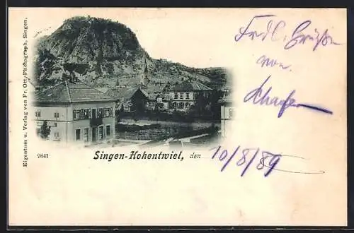 AK Singen-Hohentwiel, Ortsansicht gegen den Berg