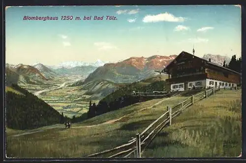AK Wackersberg, Blomberghaus mit Bergpanorama