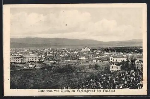 AK Nisch, Panorama, im Vordergrund der Friedhof