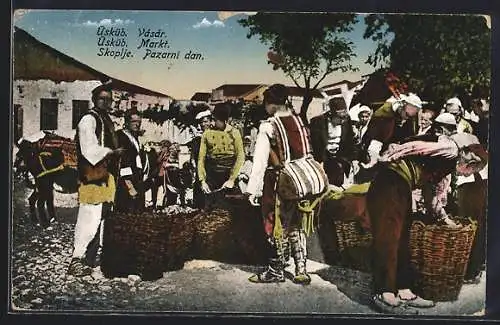 AK Skoplje / Ueskueb, Getümmel am Markt