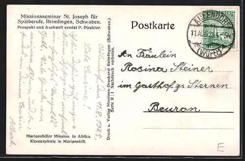 AK Reimlingen /Schwaben, Missionsseminar für Spätberufe