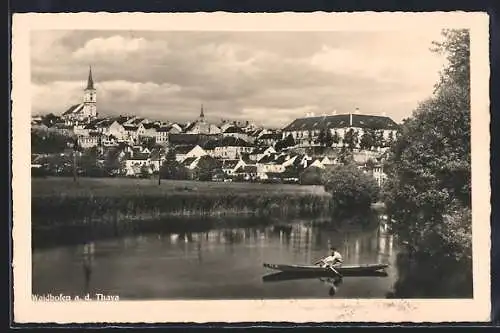 AK Waidhofen an der Thaya, Ortspanorama mit der Kirche vom Fluss aus